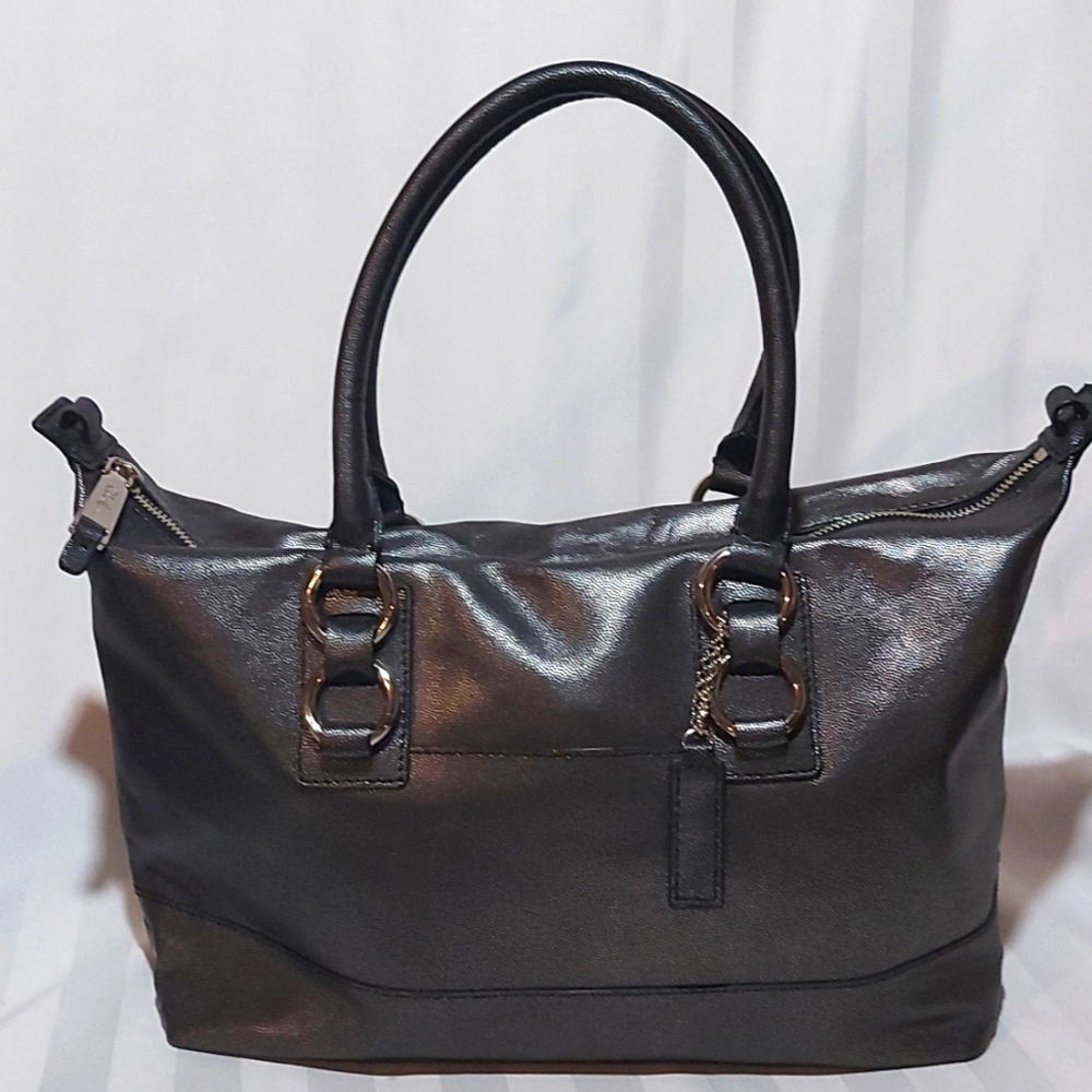 COLE HAAN LEATHER METALLIC GUNMETAL BAG!